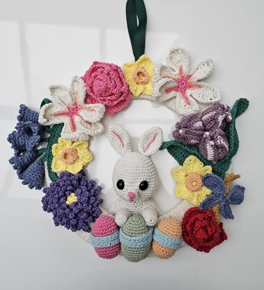 Easter Wreath, Bunny and Flowers