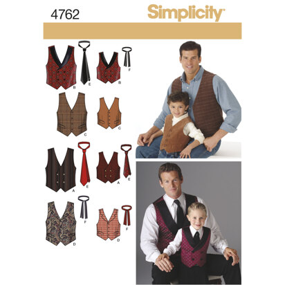 Simplicity Boys and Men Vests and Ties 4762 - Paper Pattern, Size A (S M L/S M L XL)