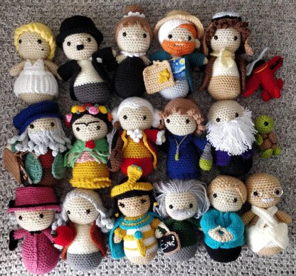 Iconic People Full Set Marilyn Monroe Charlie Chaplin Audrey Hepburn van Gogh Amelia Earhart da Vinci Frida Kahlo Mozart Marie Curie Darwin Queen Elizabeth II Newton Cleopatra Einstein Merkel Gandhi Amigurumi crochet