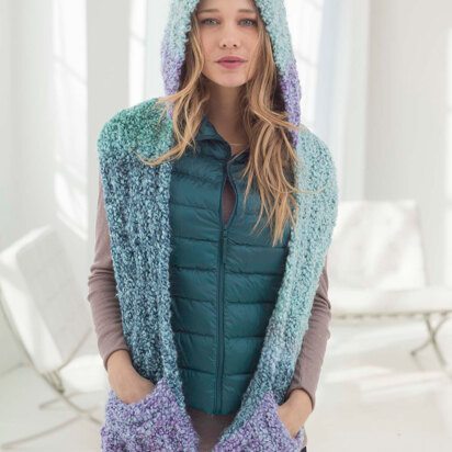 Hooded Scarf with Pockets in Lion Brand Homespun Thick & Quick - L40007 - knitting pattern