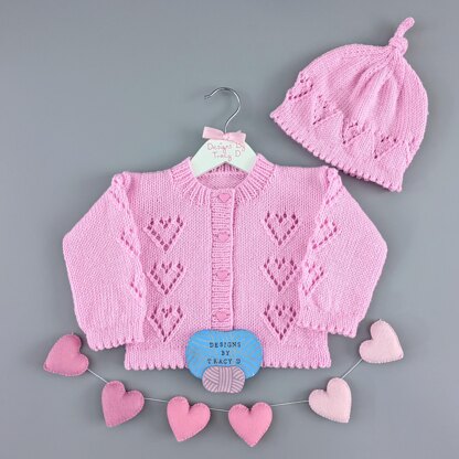 Valentine baby knitting pattern cardigan and hat 20" chest