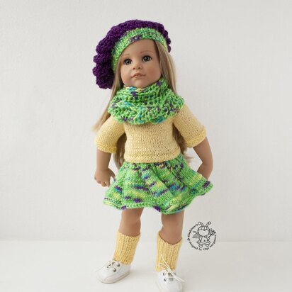 Outfit Purple and yellow for 18 inch dolls knitting flat