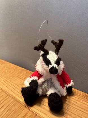 Badger Wearing Santa Outfit with Reindeer Antlers Ferrero Rocher/Lindor Chocolate cover, Hanging Ornament