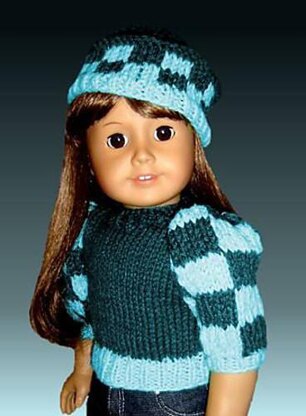 Fits American Girl Doll, 18 inch doll, Chechered Puffed Sleeves with Hat.