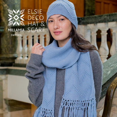 Elsie Deco Hat & Scarf - Knitting Pattern for Women in MillaMia Naturally Soft Merino