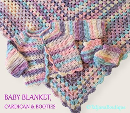Crochet Pattern Baby Blanket, Cardigan and Booties