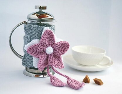 PINK FLOWER French Coffee Press. Coffee Cozy.