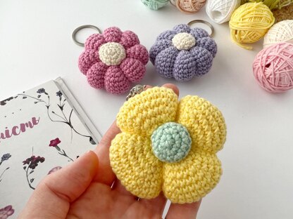 Crochet flower keychain amigurumi pattern Bag charm Crochet car mirror hanging