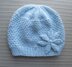 Blue Hat in Beads Stitch with a Knitted Flower in Size Adult