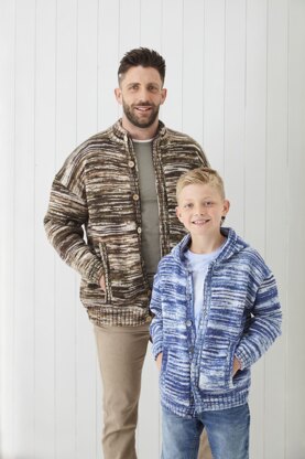 Boys and Mens stand up neck and hooded Cardigans knitted in King Cole Camouflage DK - P6080 - Leaflet