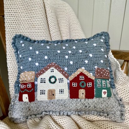 Winter Cottages Crochet Cushion