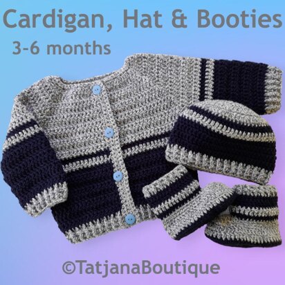 Baby Crochet Hat, Cardigan and Booties