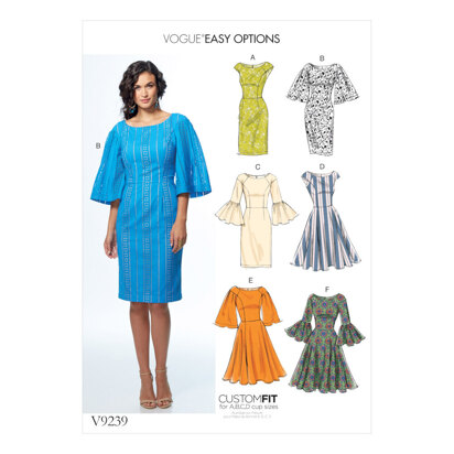 Vogue Misses' Princess Seam Dresses with Sleeve and Skirt Variations V9239 - Sewing Pattern