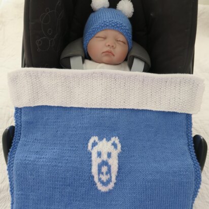 Bobby Bear Newborn Baby Car Seat Blanket & Hat - knitting pattern