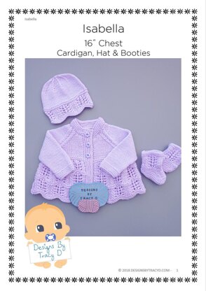 Isabella Baby Cardigan, Hat & Booties knitting pattern