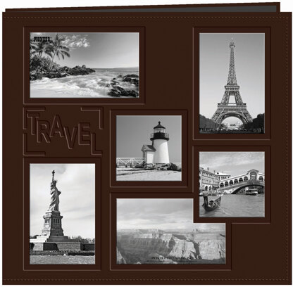 Pioneer Embossed Collage Frame Post Bound Album 12"X12" - Travel - Brown