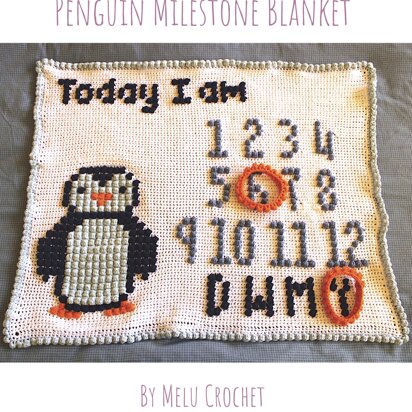 Penguin Milestone Bobble Stitch Blanket US Pattern by Melu Crochet
