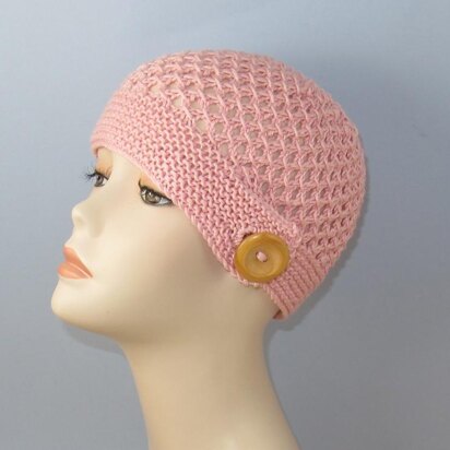 Button Up Lace Beanie Circular knitting pattern
