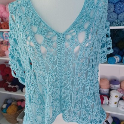 Ice Blue Crochet Lace Blouse