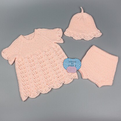 Gwen baby dress, pants & hat knitting pattern