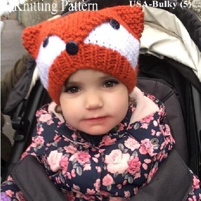 Knitting pattern fox hat for adult and child #494