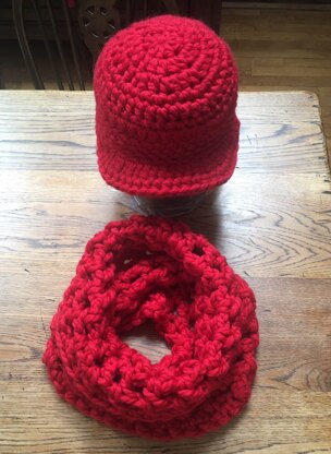 Red chunky cap and cowl