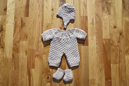 Doll's Bodysuit, Bootees and Hat with Strap