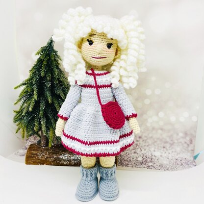 Doll with clothes, crochet doll, amigurumi doll pattern, doll clothes, doll bag, doll dress, Gerda Doll