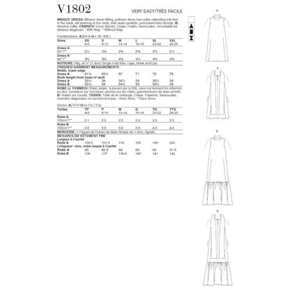 Vogue Misses' Dresses V1802 - Sewing Pattern