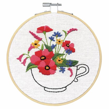 Dimensions Cup of Flowers Embroidery Hoop Kit - 15cm