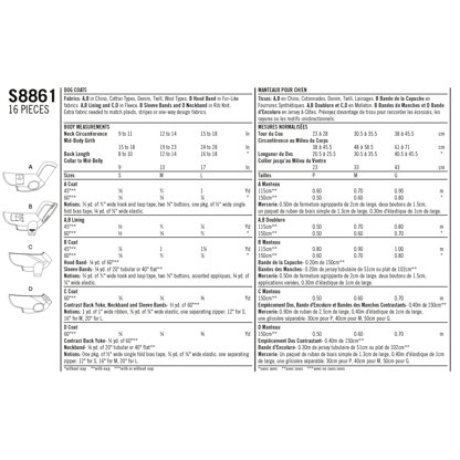 Simplicity S8861 Dog Coats - Paper Pattern, Size A (S-M-L)