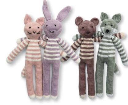 Playmates Pdf Crochet Pattern Rabbit Cat Bear Fox