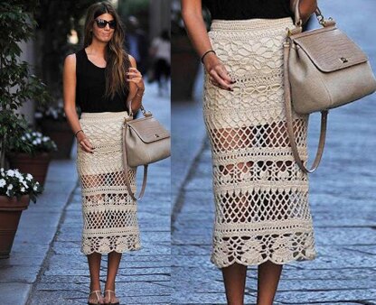 Crochet summer lacy skirt with scalloped hem.