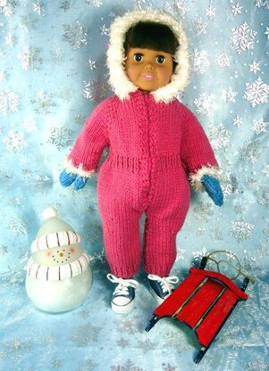 Snowsuit with Accessories,  Knitting Patterns fit American Girl and other 18-Inch Dolls