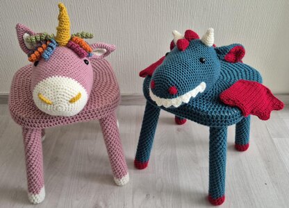 Unicorn and Dragon Crochet Chair Cover patterns amigurumi