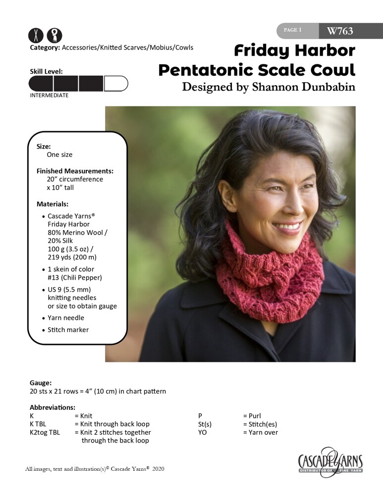 Cascade Yarns W763 Pentatonic Scale Cowl (Free) at WEBS