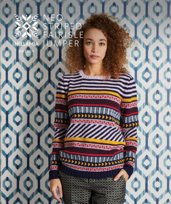 Neo Striped Fairisle Jumper - Knitting Pattern For Women in MillaMia Naturally Soft Merino by MillaMia