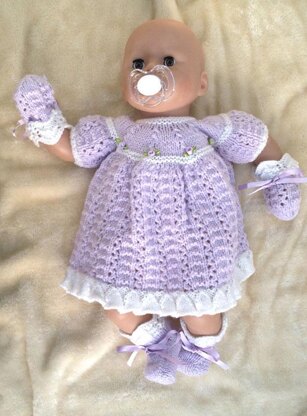 Dress, Bootees and Mittens for Doll