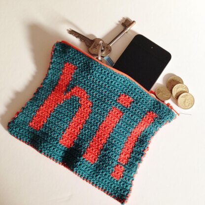 Hi! Tapestry Crochet zippered pouch