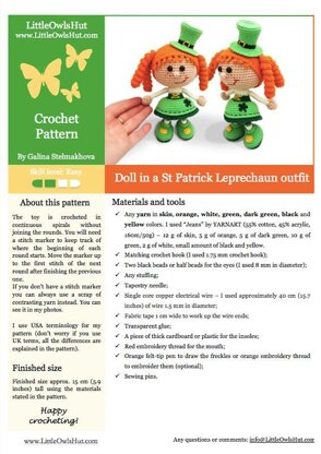 183 Girl Doll in a St Patrick Leprechaun outfit