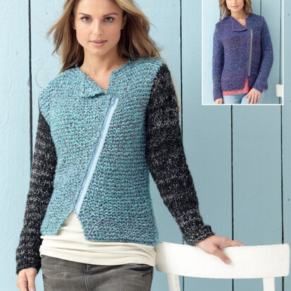 Woman’s Asymmetric Zip Fastener Jacket in Hayfield Ripple Super Chunky - 7203 - Downloadable PDF