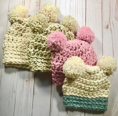 Double Pom Pom Baby Beanie