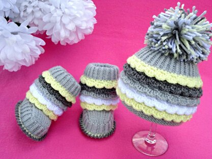 Knit Crochet PATTERN Baby Booties and Hat by Elena Mitchell