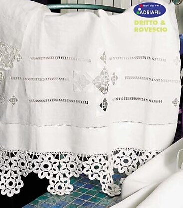 Towel - Lace in White with Rosettes in Adriafil Doppio Ritorto 16/3=12 - Downloadable PDF