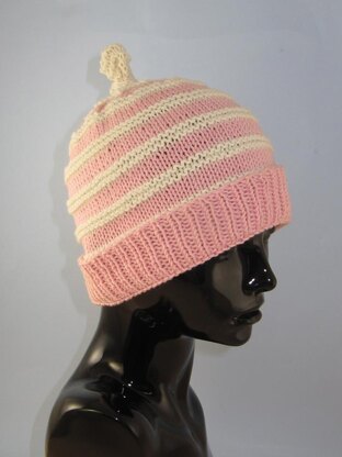 Stripe Topknot Beanie Hat