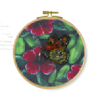 DMC Orange Butterfly (printed fabric, 6" hoop) Cross Stitch Kit - 25cm x 25cm