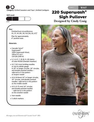 Sigh Pullover in Cascade Yarns 220 Superwash® - W817 - Downloadable PDF