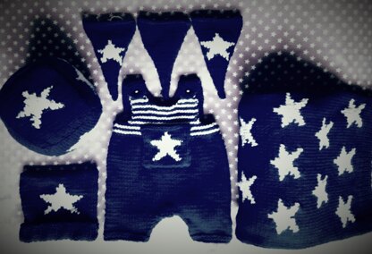 The star nursery collection, romper, blanket, bunting, hat and cube