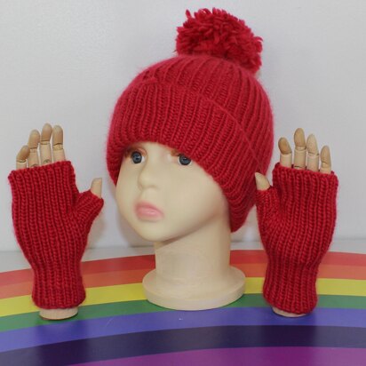 Toddler & Child Aran Rib Bobble Beanie & Gloves