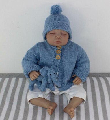 New Baby Matinee Coat,Bobble Beanie & Elephant